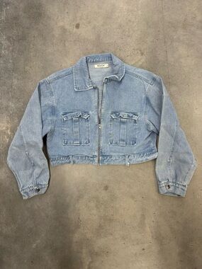 Mebon Cropped Denim Jacket Utility Style Size Medium